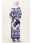 Desenli Viskon Elbise 0006-06 Indigo Bej 1