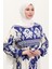 Desenli Viskon Elbise 0006-06 Indigo Bej 4