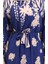 Desenli Kuşaklı Viskon Elbise 0018-06 Indigo Bej 4