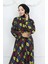Jessica Kumaş Desenli Elbise 0033-01 Siyah Sarı 3