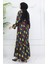 Jessica Kumaş Desenli Elbise 0033-01 Siyah Sarı 5