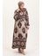 Desenli Viskon Elbise 0006-07 Kahve Sütlü Kahve 2