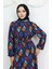 Jessica Kumaş Desenli Elbise 0033-03 Siyah Turkuaz 3
