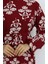 Viskon Kumaş Desenli Kuşaklı Elbise 2009-01 Bordo 4