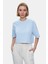 Helena Bej Bisiklet Yaka Oversize Crop Nakışlı Oversize Kadın Tshirt 1