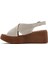 Kadın Krem Bilekten Bağlamalı Baskılı Dolgu Topuklu Deri Comfort Sandalet 25SFD342126 4