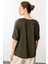 Kadın V Yaka Omuzları Taşlı Penye T-Shirt 25754 Haki 4