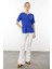 Kadın Açma Yaka Nakış Işlemeli Penye T-Shirt 25700 Saks 2