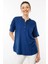 Kadın Yakası Düğmeli Penye T-Shirt 25764 Indigo 1