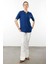 Kadın Yakası Düğmeli Penye T-Shirt 25764 Indigo 2