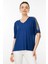 Kadın V Yaka Omuzları Taşlı Penye T-Shirt 25754 Haki 1