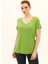 Kadın V Yaka Kısa Kollu Pamuklu Basic T-Shirt 5982 Yeşil 1