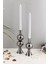 Elit 2'li Şamdan Seti Orta-Küçük Platin Renk Dekoratif Metal Mumluk 2