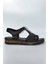 Kadın Siyah Bantlı Deri Comfort Sandalet ve Ayakkabı - ( DRN-443 ) 1