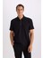 Regular Fit Polo Yaka Yarım Fermuarlı Kısa Kollu Pilise Siyah Tişört B7355AX25SP 1