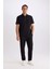 Regular Fit Polo Yaka Yarım Fermuarlı Kısa Kollu Pilise Siyah Tişört B7355AX25SP 2