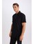 Regular Fit Polo Yaka Yarım Fermuarlı Kısa Kollu Pilise Siyah Tişört B7355AX25SP 3