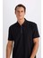 Regular Fit Polo Yaka Yarım Fermuarlı Kısa Kollu Pilise Siyah Tişört B7355AX25SP 4