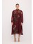 Kemerli Desenli Elbise Bordo 124L9049001 2