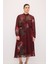 Kemerli Desenli Elbise Bordo 124L9049001 5