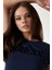 Kadın Pony Hair Logo T-Shirt - Lacivert 4