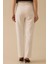 Kadın Elastik Bel Dar Paça Dokuma Kumaş Pantolon - Beyaz 2