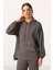Koyu Gri Yumuşak Dokulu Kapüşonlu Oversize Kadın Eşofman Tunik Takım - 95348 5