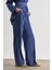 Indigo Mavi Mizalle Denim Dokulu Beli Lastikli Geniş Paça Pantolon 3