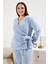 Açık Mavi Kruvaze Yaka Wellsoft/peluş Örme Pijama Takımı 2