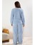 Açık Mavi Kruvaze Yaka Wellsoft/peluş Örme Pijama Takımı 5