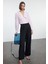 Siyah Pamuklu Ederli Kumaş Wide Leg/geniş Paça Dokuma Pantolon 1