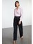 Siyah Pamuklu Ederli Kumaş Wide Leg/geniş Paça Dokuma Pantolon 2