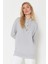 Gri Kapüşonlu Önü Etiket Detaylı Örme Sweatshirt TCTSS24TW00007 2