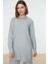 Gri Yarım Pat Çıtçıtlı Geniş Paça Tunik-Pantolon Dokuma Takım TCTSS22US0081 5