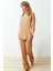 Camel Geniş Kesim V Yaka Bluz Straight/düz Kesim Pantolon Dokuma Alt-Üst Takım 1