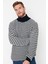 Lacivert Oversize Fit Balıkçı Yaka Çizgili Triko Kazak TMNAW23KZ00199 1
