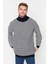 Lacivert Oversize Fit Balıkçı Yaka Çizgili Triko Kazak TMNAW23KZ00199 2
