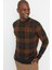 Antrasit Slim Fit Bisiklet Yaka Ekose Yün Karışımlı Triko Kazak TMNAW21KZ0369 1