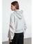 Gri Melanj Fermuarlı ve Paraşüt Detaylı Kapüşonlu Regular Kalıp Örme Sweatshirt 5