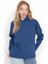 Indigo Kapüşonlu Boyfriend Kalın Içi Polarlı Örme Sweatshirt 1