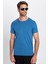 Unisex Slim Fit Dar Kesim %100 Pamuk Yumuşak Dokulu Mavi Bisiklet Yaka Tişört 1