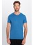 Unisex Slim Fit Dar Kesim %100 Pamuk Yumuşak Dokulu Mavi Bisiklet Yaka Tişört 2