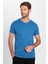Unisex Slim Fit Dar Kesim %100 Pamuk Yumuşak Dokulu Mavi Bisiklet Yaka Tişört 3
