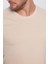 Unisex Slim Fit Dar Kesim %100 Pamuk Yumuşak Dokulu Krem Renk Bisiklet Yaka Tişört 4