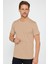 Unisex Slim Fit Dar Kesim %100 Pamuk Yumuşak Dokulu Vizon Renk Bisiklet Yaka Tişört 2