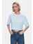 Indıana Gök Mavi Bisiklet Yaka Crop Baskılı Loose Fit Kadın Tshirt 1