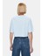 Indıana Gök Mavi Bisiklet Yaka Crop Baskılı Loose Fit Kadın Tshirt 4