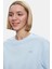 Indıana Gök Mavi Bisiklet Yaka Crop Baskılı Loose Fit Kadın Tshirt 2