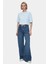 Indıana Gök Mavi Bisiklet Yaka Crop Baskılı Loose Fit Kadın Tshirt 3