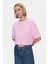 Indıana Gök Mavi Bisiklet Yaka Crop Baskılı Loose Fit Kadın Tshirt 1